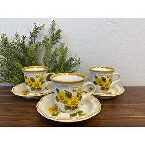 Set of 3 Mikasa Sunny Side Garden Club Cup and Saucers - 1970’s Flower Child